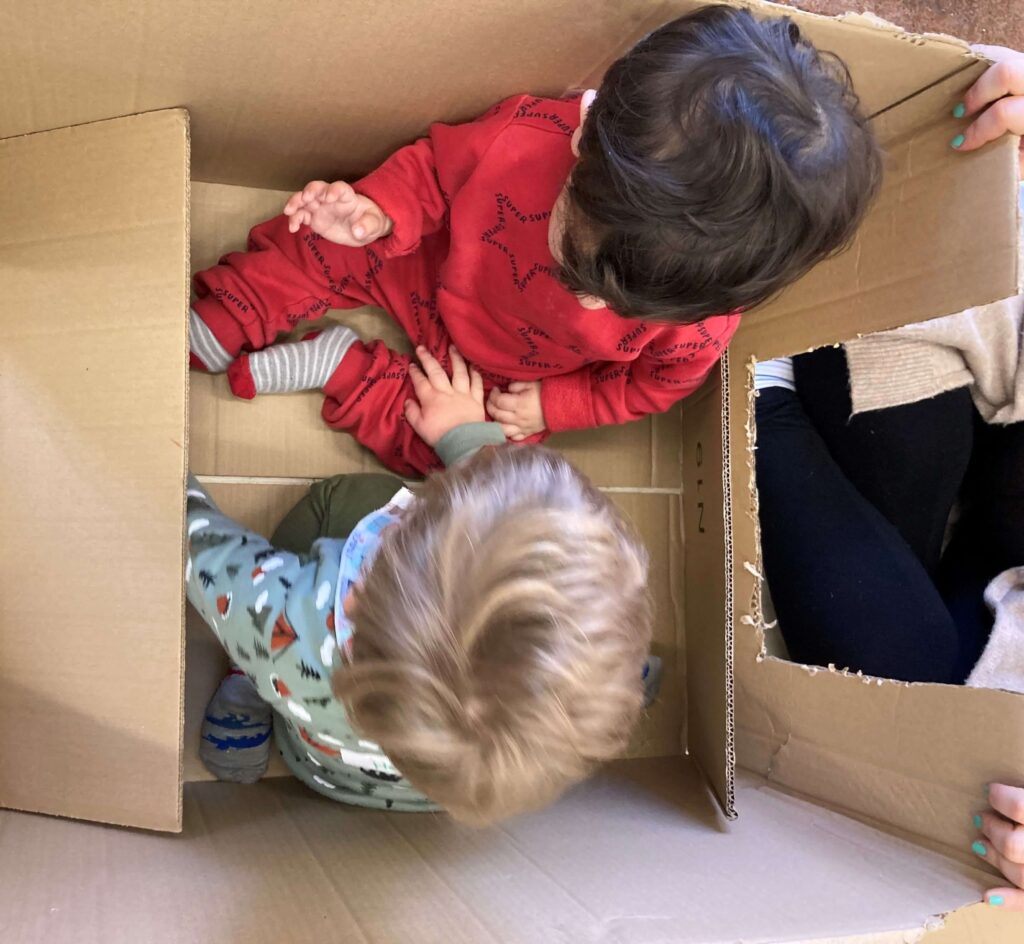 Toddlers playing in box