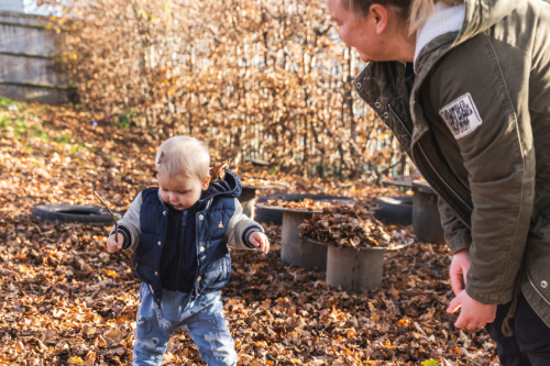 Playing with leaves