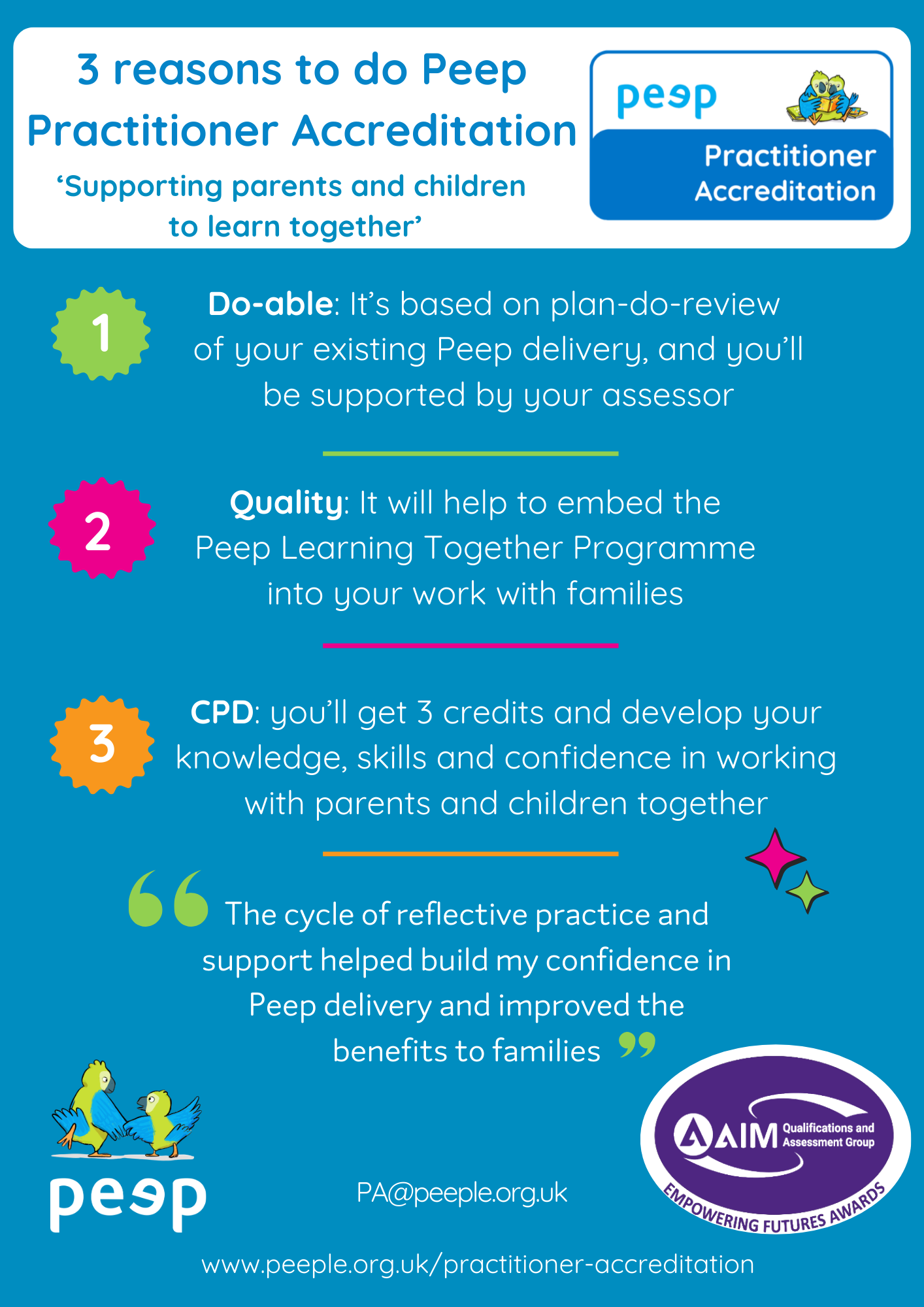 3 reasons to do Peep Practitioner Accreditation (PA) flyer